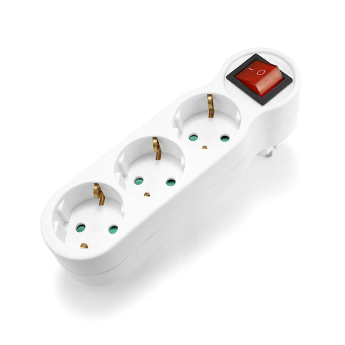 Разклонител No brand, 1 to 3 way, 220V, With switch, Without cable, White - 17709