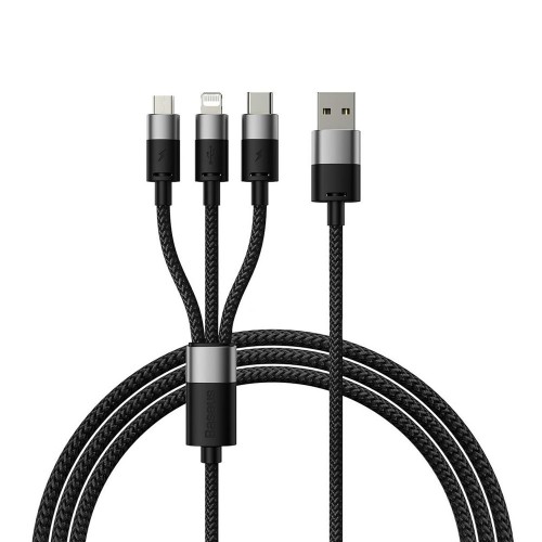 Кабел за зареждане Baseus StarSpeed, 3in1, Micro USB, Lightning, Type-C, 0.6m, Black - 40439