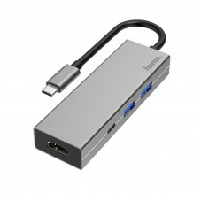 4-портов хъб USB-C HAMA Aluminium, USB 3.1 Gen1, 2 x USB-A, 1 x USB-C, 1х HDMI, Сребрист