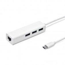 USB Hub, No Brand, USB 3.1 Type-C + Network adapter, 3 Ports, White - 12049 