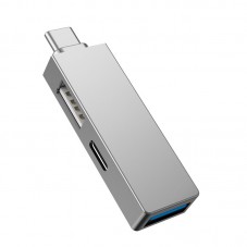 USB хъб WiWu T02 Pro, Type-C, 3 Ports, USB 3.0, Gray - 17755