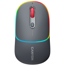 Мишка CANYON MW-22, 2 in 1 Wireless optical mouse with 4 buttons,Silent switch for right/left keys,DPI 800/1200/1600, 2 mode(BT/ 2.4GHz),  650mAh Li-poly battery,RGB backlight,Dark grey, cable length 0.8m, 110*62*34.2mm, 0.085kg