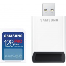 Карта памет Samsung PRO Plus, SD Card, 128GB, USB Четец, Бяла