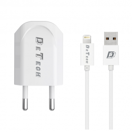 Зарядно устройство, DeTech, DE-11i, 5V/1A 220A, Universal, 1 x USB, With Lightning cable, 1.0m, White - 14116