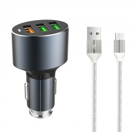 Зарядно за кола LDNIO C703Q, Quick Charge 3.0, 3xUSB, With Micro USB cable, Gray - 14752