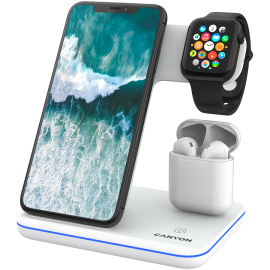 Безжично зарядно CANYON WS-302, 3in1 Wireless charger, with touch button for Running water light, ...