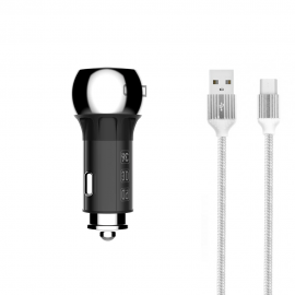 Зарядно за кола LDNIO C1, 1xUSB QC3.0, 1xType-C PD, With Micro USB cable, Gray - 40076