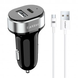 Зарядно за кола Earldom ES-CC14, 1xUSB, 1xType-C, With Micro USB cable, Black - 40241