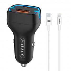 Зарядно за кола Earldom ES-CC2, 1xUSB QC3.0, 1xType-C PD, With PD Lightning cable, Different colors - 40251