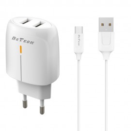 Зарядно устройство DeTech DE-32QCM, 18W, Micro USB cable, 2 x USB F, QC, White - 40325